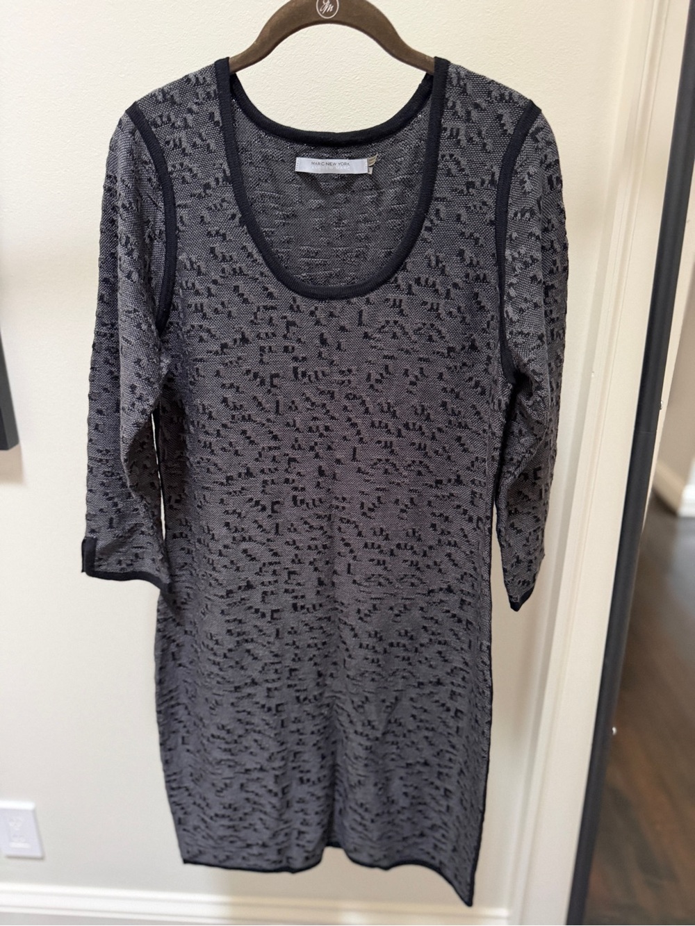 Marc New York Gray Knit Long Sleeve Scoop Neck Dress Size L
